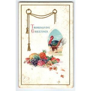 Thanksgiving Postcard Turkey Grapes Fruits Crops Midland Pub Series 1000 Vintage